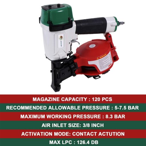 BHTOP CN45N Roofing Nailer, 15 Degree Roofing Nail Gun, 3/4-Inch to 1-3/4-Inch Coil Nails, 120-pcs Load Capacity Coil Nailer (Mexican style) - Image 5