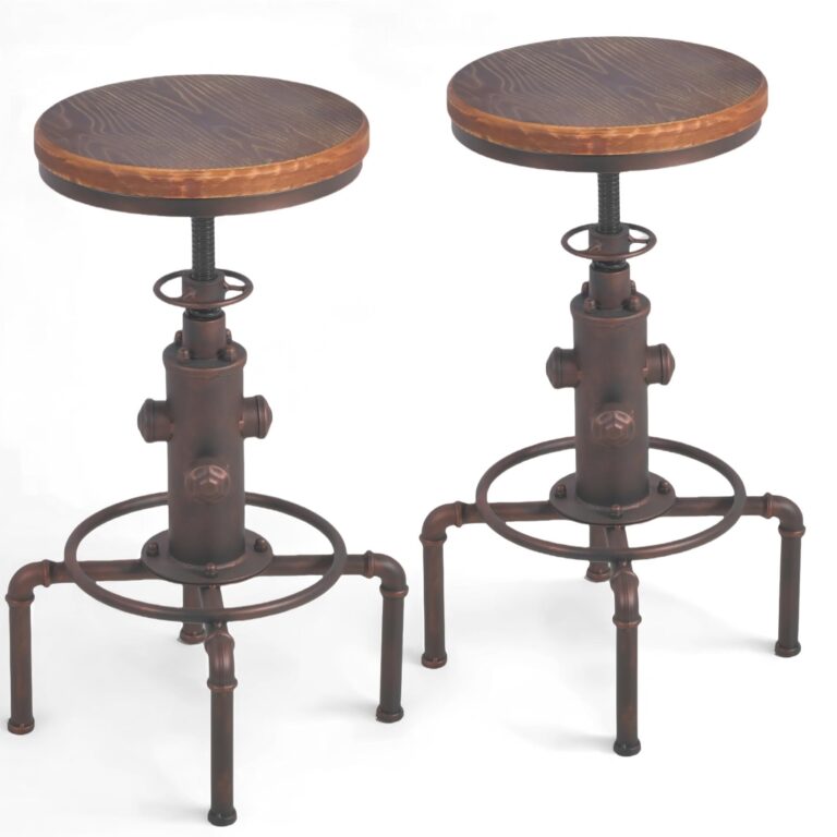 Topower Antique Vintage Industrial Barstool Solid Wood Water Pipe Fire Hydrant Design Cafe Coffee Industrial Bar Stool Set of 2 Red Bronze - Image 5
