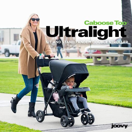 Joovy Caboose Too Ultralight Graphite Stand-On Double Stroller with Universal Car Seat Adapter, 3-Way Reclining Seats, Option to Use Rear Seat, Bench Seat, or Standing Platform - Image 6