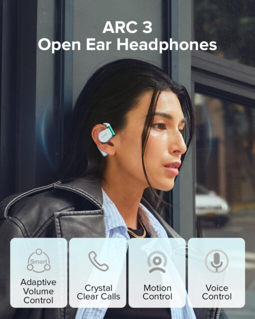 Cleer ARC 3 Open Ear Headphones - Dolby Audio, Snapdragon Sound True Wireless Earbuds, 50Hr Battery, Bluetooth 5.4, IPX 7, Multi-Point, Smart Controls, Wireless Charging Smart Case, Comfort Fit, Blue - Image 2