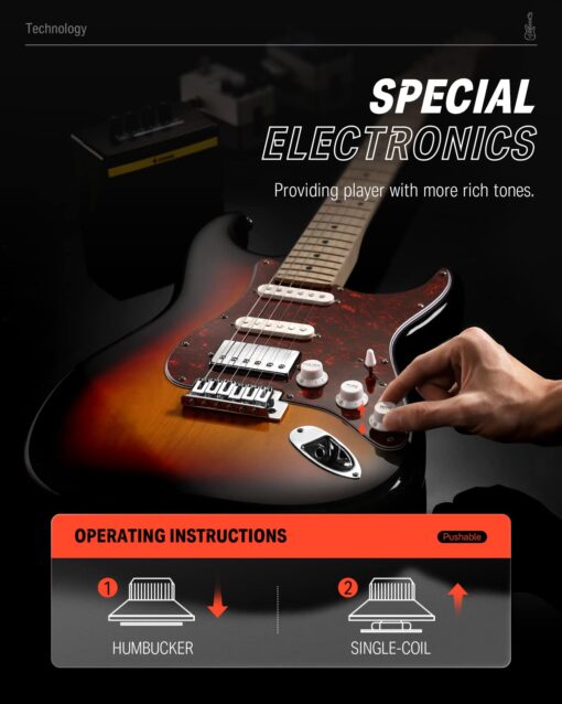 Donner Electric Guitar, DST-152S 39" Electric Guitar Kit HSS Pickup Coil Split, Guitar Starter Pack for Adult Beginners with Amp, Bag, Accessories, Sunburst - Image 2
