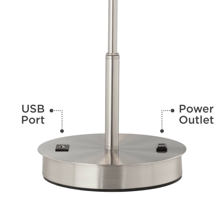 360 Lighting Nikola Modern Accent Table Lamps 23.75" High Set of 2 with Hotel Style USB and AC Power Outlet Slim Silver White Drum Shade for Living Room Desk Bedroom House Bedside Nightstand - Image 5