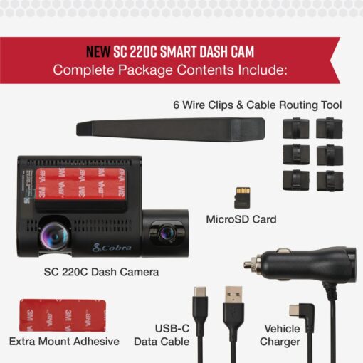 Cobra Smart Dual View Front and Cabin Dash Cam (SC 220C) - QHD 1440P Resolution, 360 Alerts, Parking Live View, Incident Reports, Emergency MayDay, 16 GB SD Card Included, CarPlay & Android Auto - Image 2