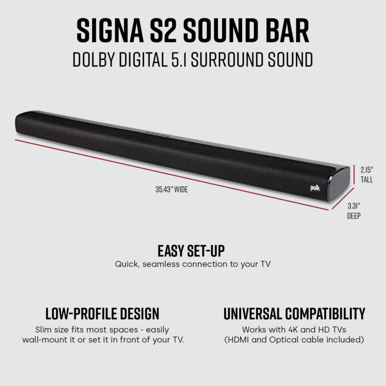 Polk Audio Signa S2 Sound Bar & Wireless Subwoofer – Exclusive VoiceAdjust Technology, Ultra-Slim Design, Works with 4K & HD TVs, HDMI & Optical, Bluetooth, Wireless Streaming - Image 6
