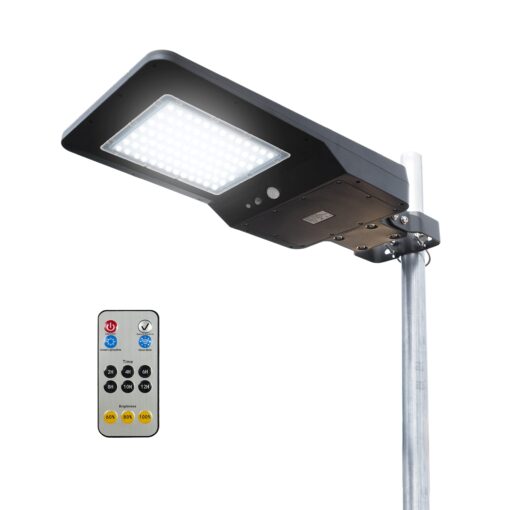 Wagan EL8592 4800 Lumens LED Integrated Solar Powered Street Lamp Flood Light With Remote Motion Sensor Waterproof Weatherproof Dusk to Dawn LED Light for Outdoor Garden Yard Path Parking Lot