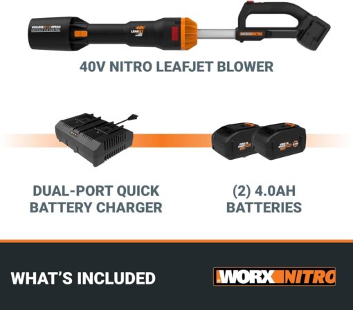 WORX Nitro 40V WG585 Leaf Blower Cordless with Battery & Charger, PowerShare, Blowers for Lawn Care Up to 165 MPH 620 CFM, Lightweight with High-Power Turbine Fan and Brushless Motor - Image 5