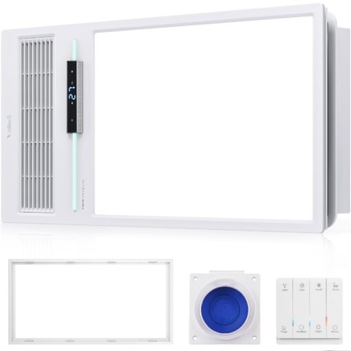 VallisCo Bathroom Exhaust Fan with Light and Heater, 4 in 1 Bathroom Fan with Heater, 1800W Heating Power, Remote Control, Quiet & Powerful for Ventilation, Lighting, Heating, and Drying