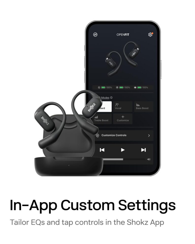 SHOKZ OpenFit - Open-Ear True Wireless Bluetooth Headphones with Microphone, Earbuds with Earhooks, Sweat Resistant, Fast Charging, 28HRS Playtime, Compatible with iPhone & Android, Black - Image 2
