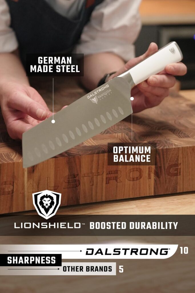 Dalstrong Knife Block Set - 8 Piece - Vanquish Series - Forged High Carbon German Steel - Kitchen Knife Set - Premium Wood Block - White POM Handle - NSF Certified - Image 5