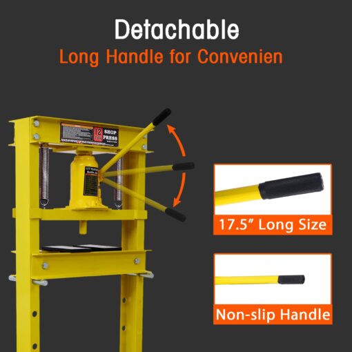 12 Ton Hydraulic Press, H-Frame Garage Floor Adjustable Shop Press with Stamping Plates to Bend, Straighten, Or Press Parts, Install Bearings & U-Joints, Yellow - Image 5