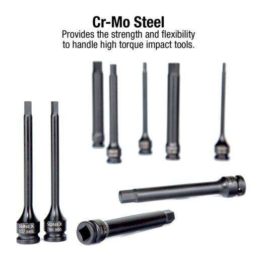 Sunex 2637L, ½" Drive, 6" Long Master Impact Hex Driver Set & Sunex 2637, 1/2" Drive Impact Hex Driver Set, 20Piece, SAE/Metric, 1/4" - 3/4", 6mm - 19mm, Meets ANSI Standards, - Image 5