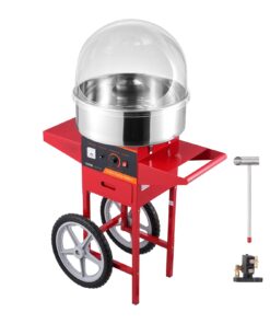 VEVOR Electric Cotton Candy Machine Cart with Cover, Commercial Floss Maker w/Stainless Steel Bowl, Sugar Scoop and Drawer, Perfect for Home, Carnival, Kids Birthday, Family Party, Red