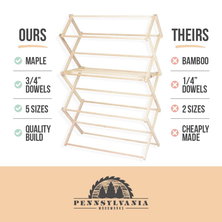 Pennsylvania Woodworks Clothes Drying Rack: Solid Maple Hardwood Laundry Rack for Bedding, Blankets, Towels & More, Heavy Duty, Folding Drying Rack Made in USA, No Assembly Needed, Extra Large - Image 3