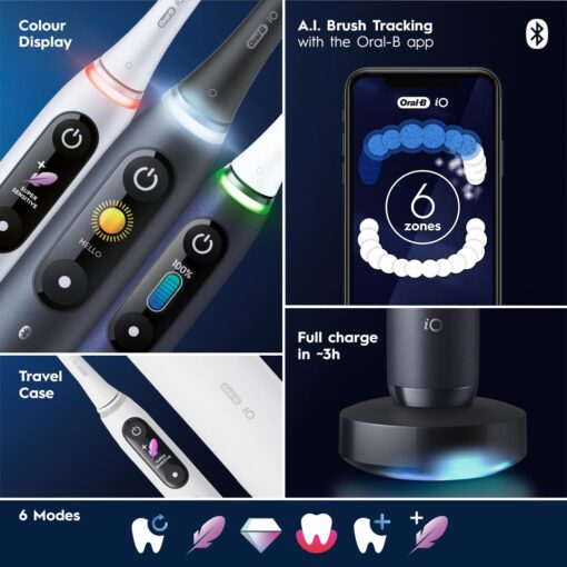 Oral-B iO Series 8 Electric Toothbrush with 2 Replacement Brush Heads and Travel Case, Rechargeable Toothbrush, Black Onyx - Image 5