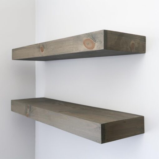 Urbandi Modern Floating Shelves 3 Inches Thick for Wall, Wide Shelves for Kitchen, Living Room, Bedroom, and Bathroom, Natural Pine Wood, Rustic Wooden Shelf, (Set of 2) (Aged Barrel, 48Lx3Hx8D) - Image 5