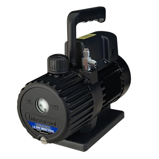 Mastercool 90059-BL Black Series 1.8 CFM Single Stage Vacuum Pump with Thermally Protected Motor, High-Volume Fan, and Oil Drain Valve – 110/120V, 60Hz