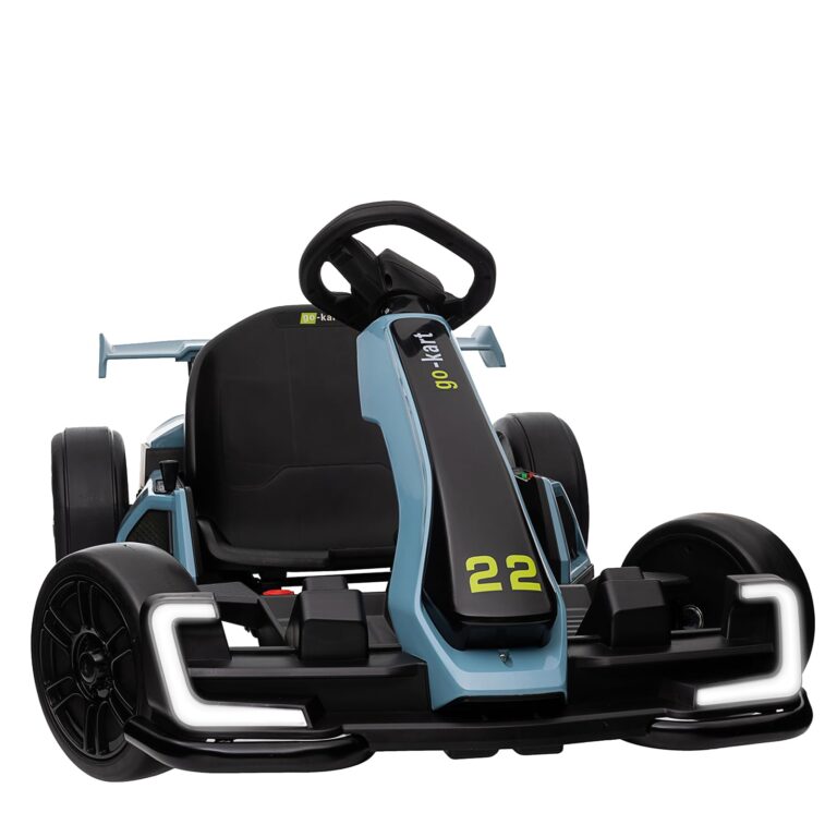 Kerry Yoo Go Kart Electric Drift Kart Car with Adjustable Seat, 24V Outdoor Ride on Toy with 4 Speed Mode, Crazy Cart for Kids 6-12 Years Old，Fast 300W Motor，8.5 MPH, LED Lights, Bluetooth - Blue