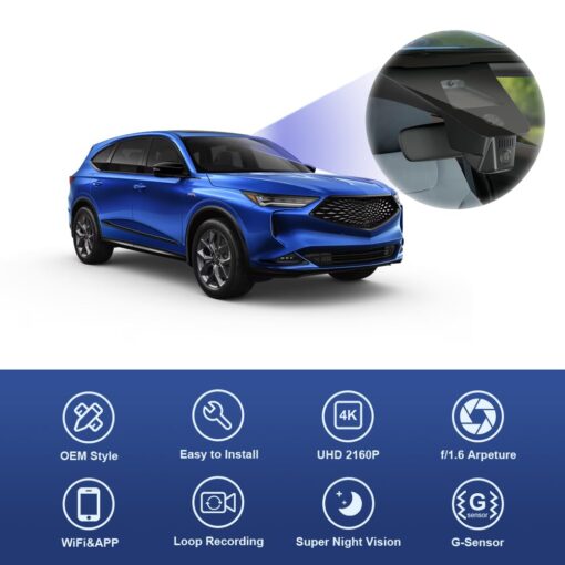 Fitcamx 4K Dash Cam Suitable for Acura MDX 2022 2023 2024 with Auto Dimming (4th Gen), OEM Factory Look, UHD 2160P Video, Built-in WiFi & APP, Loop Recording, G-Sensor, Easy to Install, 64GB Card - Image 5