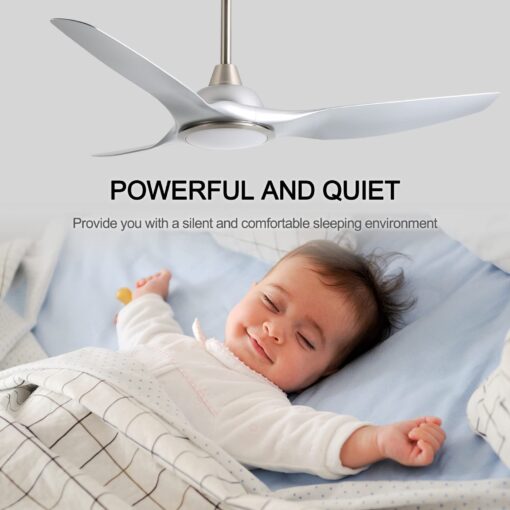 Fanliving 52 Inch Quiet DC Motor Ceiling Fan with Light Remote Control, Indoor 3 Blade Silver Modern Ceiling Fan for Bedroom Living Room Porch - Image 2