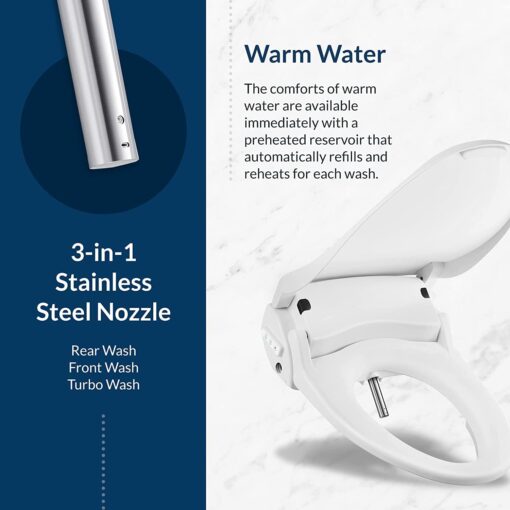Bio Bidet Slim Two Electric Bidet Toilet Seat Elongated, Warm Water, Heated Seat, Night Light, Front and Rear Wash, Wireless Remote Control, White - Image 8