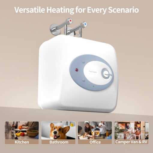 Feelrogast Electric Tank Water Heater-8 Gallon Under Sink Instant Hot Water for RV, Camper, Kitchen, Food Truck, 120V 1500W, Blue, Wall or Floor Mounted - Image 3