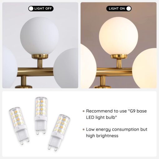 7PMBEANE Mid Century Modern Chandelier Over Table, 16-Light Globe Sputnik Chandelier Brass Pendant Lighting Fixture Hanging Ceiling Light for Dining Room, Kitchen Island - Image 3