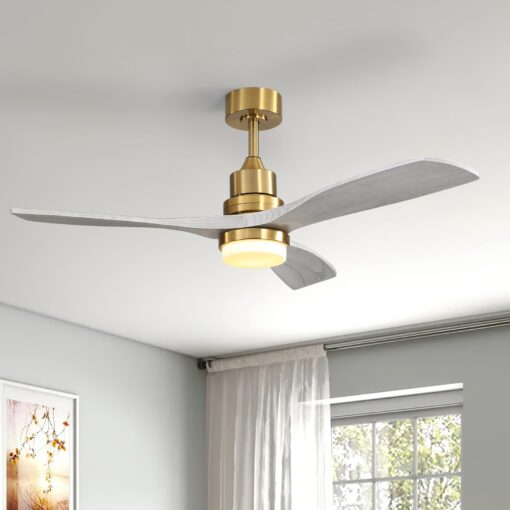 Sofucor Low Profile Ceiling Fan With Lights Remote Control 52 Inch Flush Mount Ceiling Fan Modern Wood Blade Fan For Bedroom Living Room Indoor Outdoor Farmhouse Patio, Grey Gold - Image 4