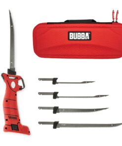 BUBBA Li-Ion Cordless Electric Fillet Knife with Non-Slip Grip Handle, 4 Ti-Nitride S.S. Coated Non-Stick Reciprocating Blades, Charger and Case for Fishing
