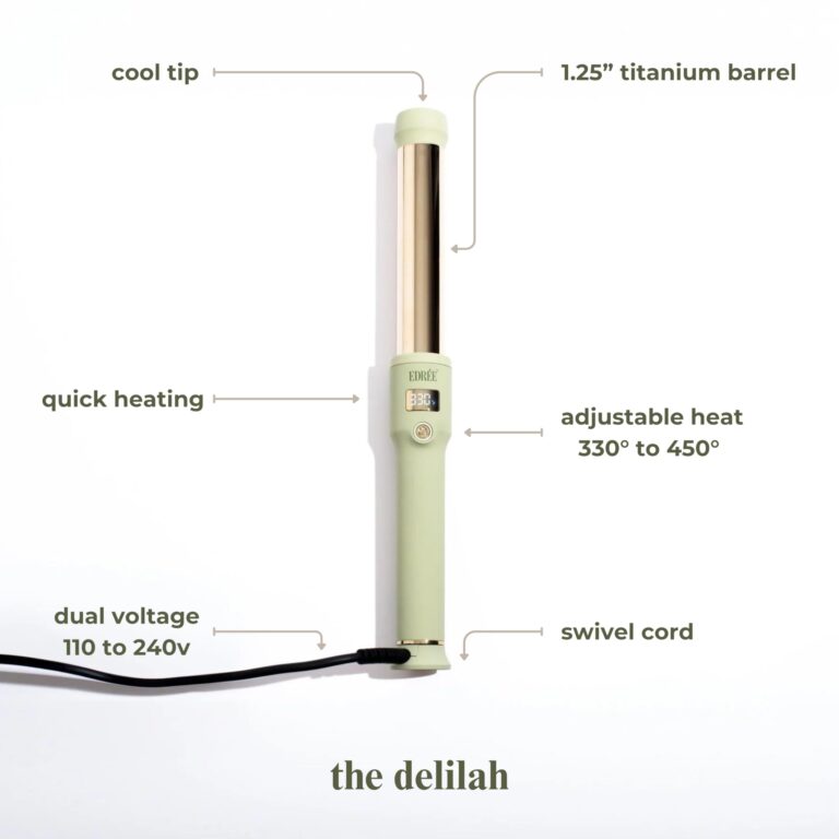 Edrée The Delilah Titanium Barrel Curling Wand with Cool Tip – Professional 1.25 Inch Curling Iron with LED Display, 330°F to 450°F Heat Control, 360 Swivel Cord, Dual Voltage (Sage) - Image 9
