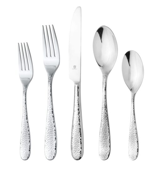Danialli 60-Piece Fidenza Hammered 18/10 Stainless Steel Silverware Cutlery Set, Flatware Service for 12, Built to Last Commitment
