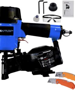 BHTOP CN45N Roofing Nailer with Roofing Knive, 15 Degree Roofing Nail Gun, 3/4-Inch to 1-3/4-Inch Coil Nails, 120-pcs Load Capacity Coil Nailer in Blue