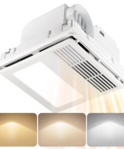 GROWNEER Bathroom Exhaust Fan with Heater, 110 CFM 1.5 Sone Exhaust Fan with Light, 35W Bathroom Fan with LED Light 2700K/3500K/5000K Adjustable, White (3-Color Adjustable)