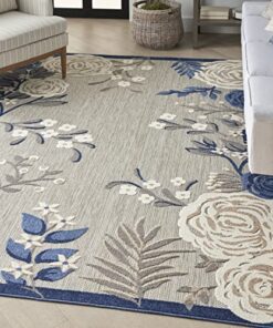 Nourison Aloha Indoor-Outdoor Modern Blue/Grey 9' x 12' Area Rug, Easy Cleaning, Non Shedding, Bed Room, Living Room, Dining Room, Kitchen (9x12)