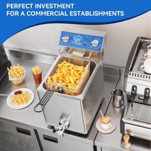 TOPKITCH 8.5Qt Electric Fryer with Oil Drain,30 Minutes Timer,Stretch forming oil tank,Lid and Solid Wire Mesh Basket,Medium Duty Commercial Electric Countertop Deep Fryers-120V,1800W - Image 6