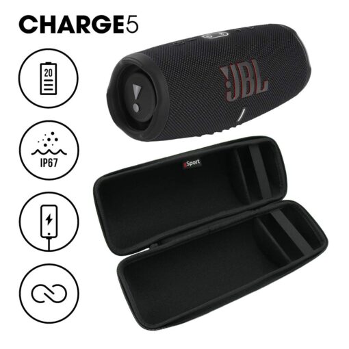 JBL Charge 5 Waterproof Portable Speaker with Built-in Powerbank and gSport Carbon Fiber Case (Black) - Image 8