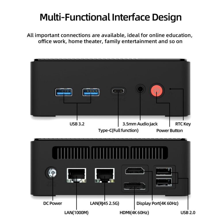 Mini PC, Intel 12th Alder Lake N100 (up to 3.4GHz), 16GB DDR4 RAM 512GB M.2 SSD Dual LAN, Mini Desktop Computers Windows 11, 4K Triple Display, Type-C, WiFi 6, BT 5.2, Micro PC for Home Office - Image 5