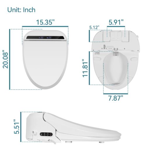 YOURLITE Bidet Toilet Seat, Elongated Toilet Seat Warm Water, Heated Seat Bidet with Remote Control,Self-cleaning Nozzle Temperature Adjustable LED Light, Need Electricity, White - Image 3
