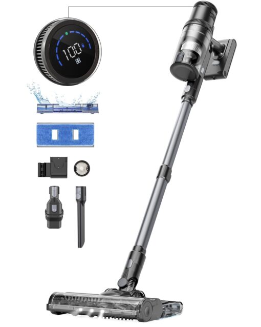 Proscenic Cordless Vacuum Cleaner, Wet Dry Vacuum and Mop Combo All in one, 45Kpa Suction Lightweight Stick Vacuum with LED Display, 50Mins Runtime Rechargeable Vacuum for Pet Hair, P11 Pro Mopping