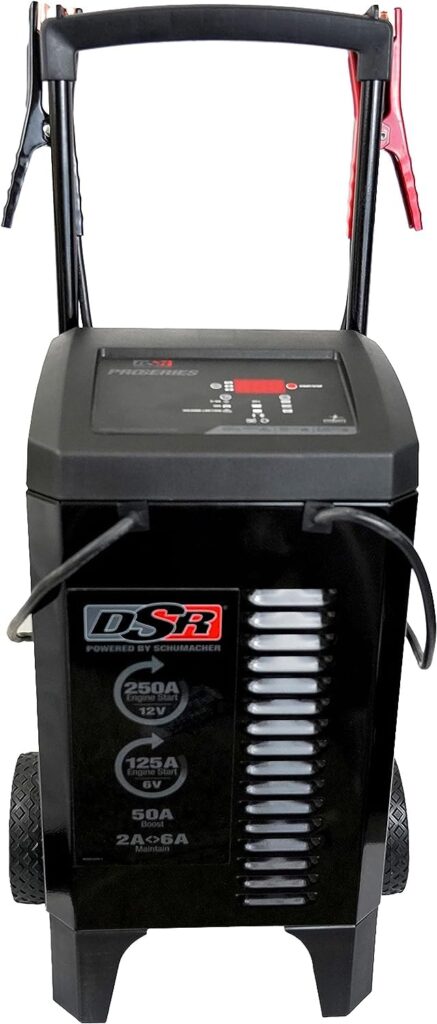 Schumacher DSR Pro Series Electric DSR161 Fully Automatic Jump Starter and Battery Charger for Professional Automotive Shop/Dealer Use, 125/250 Cranking Amps, 6 Volt, 12 Volt, Black, 1 Unit
