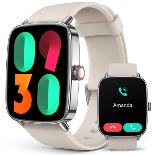 2025 Smart Watches for Women Men, 1.85" AI Voice Smartwatch, 24/7 Heart Rate Monitor, Stress/SpO2/Sleep Tracker, IP68 Waterproof, Weather, 100+ Sports Fitness Tracker for Android iOS Khaki
