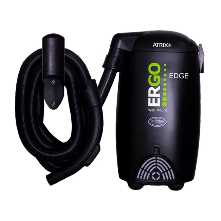 Atrix Ergo Edge Canister Shop Vac - Wall Mounted Garage Vacuum Cleaner with Built-in Dust Bag & Extendable Hose - Compact Black Design 20x9x12