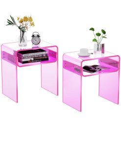 solaround Clear Acrylic End Table 2-Tier Bedside nightstand for Living Room Bedroom Home Decor (Pink Double)