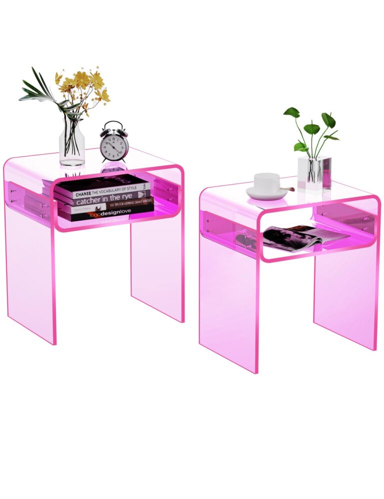 solaround Clear Acrylic End Table 2-Tier Bedside nightstand for Living Room Bedroom Home Decor (Pink Double)