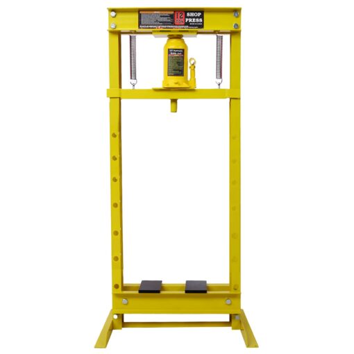 12 Ton Hydraulic Press, H-Frame Garage Floor Adjustable Shop Press with Stamping Plates to Bend, Straighten, Or Press Parts, Install Bearings & U-Joints, Yellow - Image 9