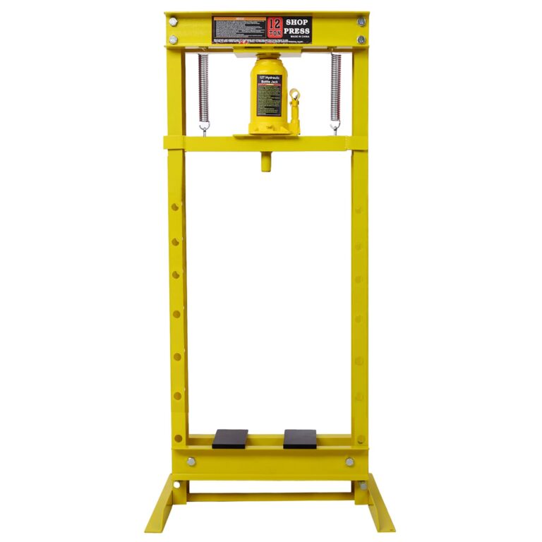 12 Ton Hydraulic Press, H-Frame Garage Floor Adjustable Shop Press with Stamping Plates to Bend, Straighten, Or Press Parts, Install Bearings & U-Joints, Yellow - Image 9