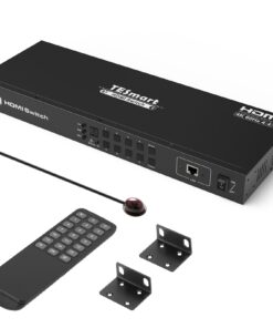 TESmart 8×1 HDMI Switch 8 in 1 Out 4K @ 60Hz HDCP with 19-inch Rack-Ears | RS-232 / LAN Control | IR Remote Control and Auto Switch | Auto Scan Time Interval - Black
