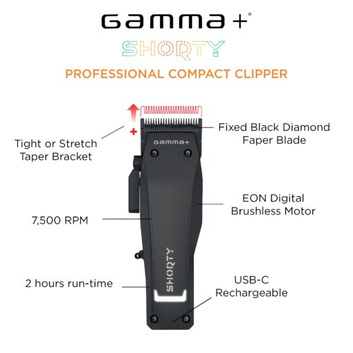 GAMMA+ Shorty Professional Cordless Hair Clipper for Men, Brushless Motor, Adjustable Zero Gap, 120-Min Run Time, USB-C, Ergonomic, Low Noise - Image 6