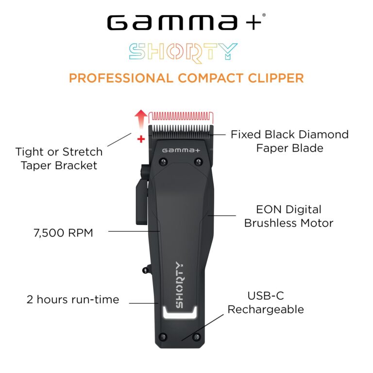 GAMMA+ Shorty Professional Cordless Hair Clipper for Men, Brushless Motor, Adjustable Zero Gap, 120-Min Run Time, USB-C, Ergonomic, Low Noise - Image 6