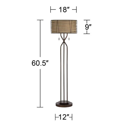 Franklin Iron Works Marlowe Industrial Rustic Farmhouse Floor Lamp Standing 60 1/2" Tall Bronze Woven Iron Metal Burlap Fabric Double Drum Shade for Living Room Reading Bedroom Office House Home - Image 7