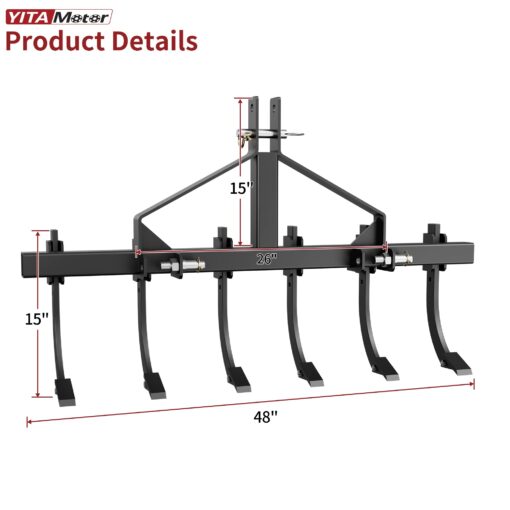 YITAMOTOR Chisel Plow Scarifier, Detachable Cultivator with 6 Scarifier Shank, 3 Point Scarifier for CAT-0 & CAT-1 - Image 6